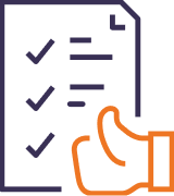 Icon of checklist with a thumbs up on the bottom right corner