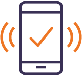 Icon of mobile phone with a check mark on the screen